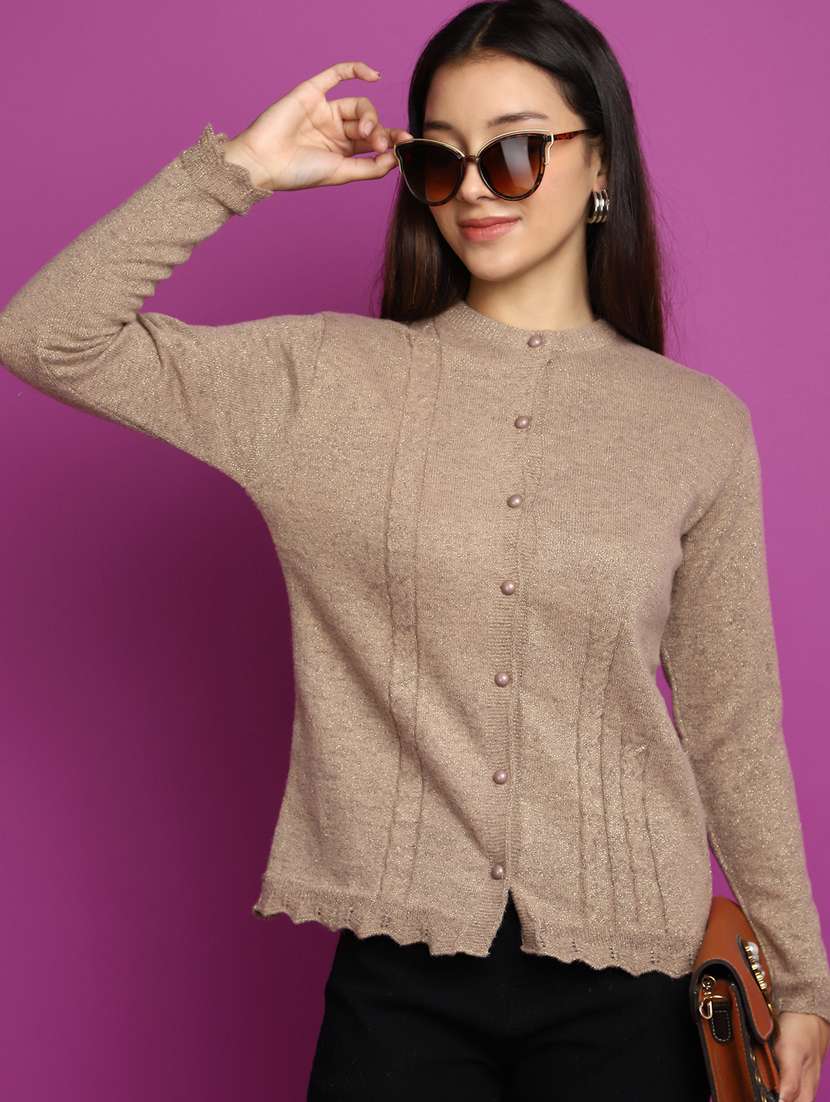 women beige long sleeves cardigans - 20536729 - Standard Image - 1
