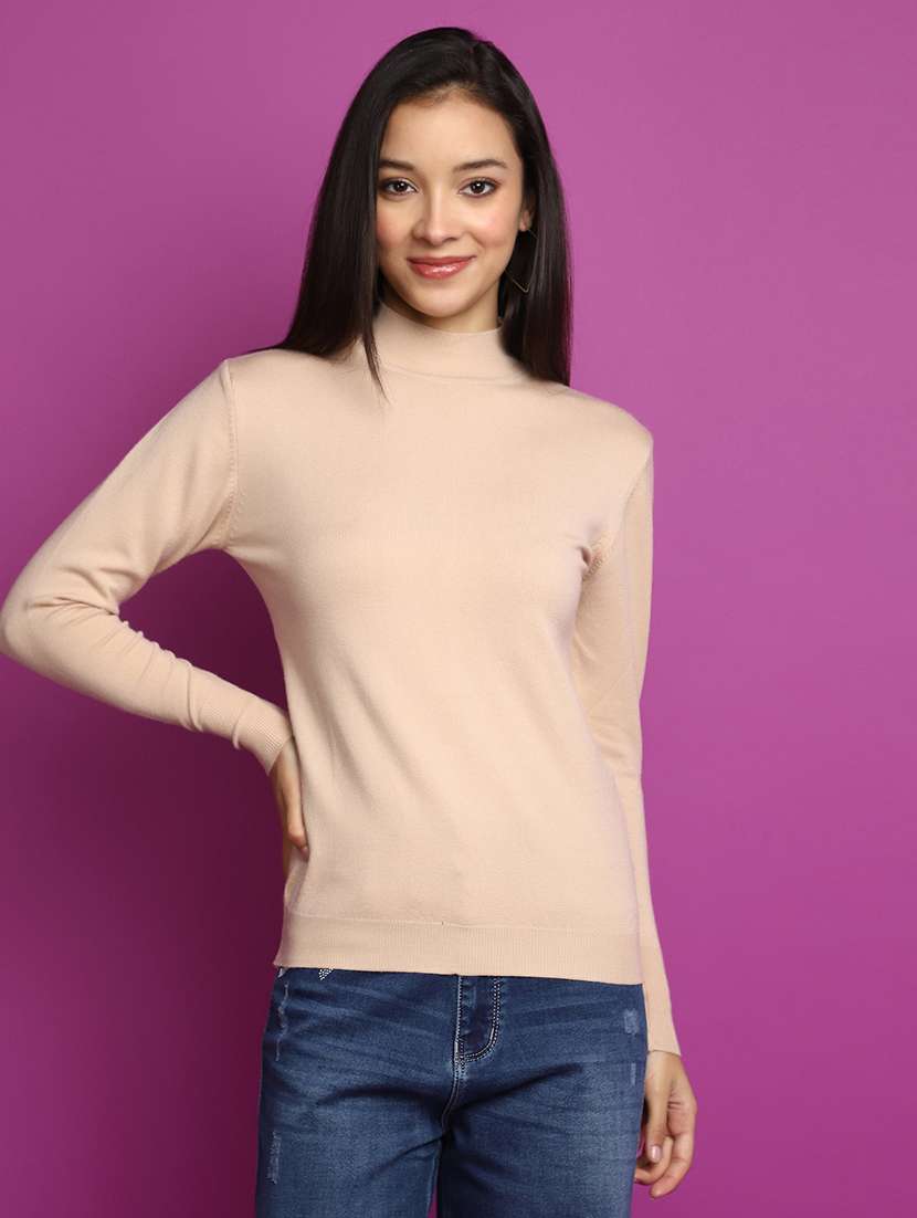 women beige solid pullover
