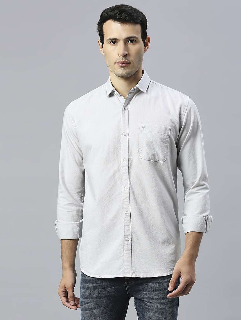 men solid collared casual shirt