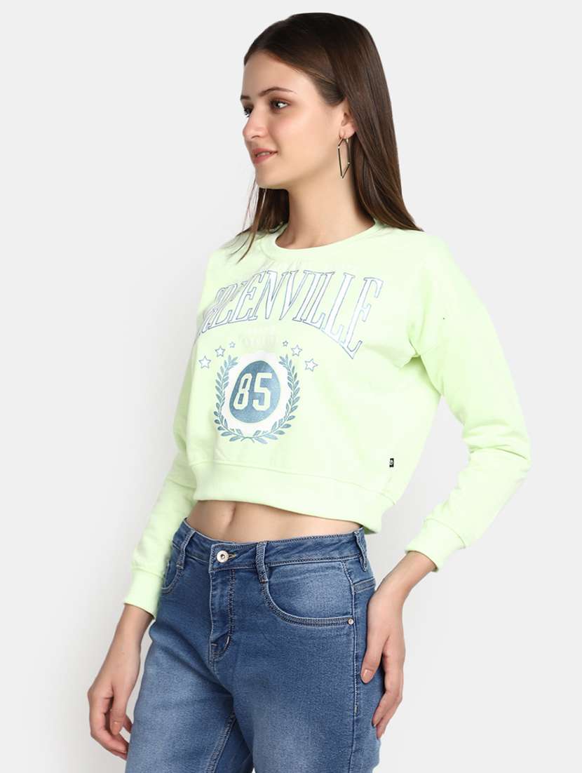 women round neck front printed cropped sweatshirt - 20537561 -  Standard Image - 1