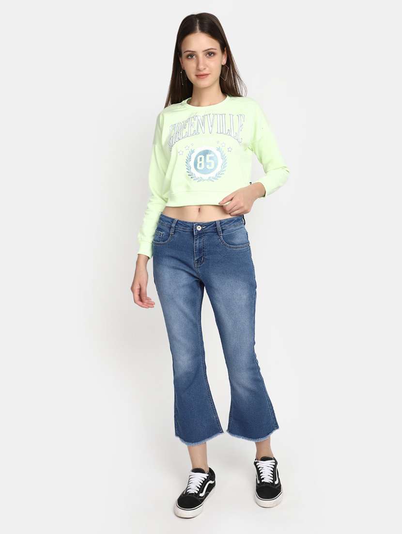 women round neck front printed cropped sweatshirt - 20537561 -  Standard Image - 4