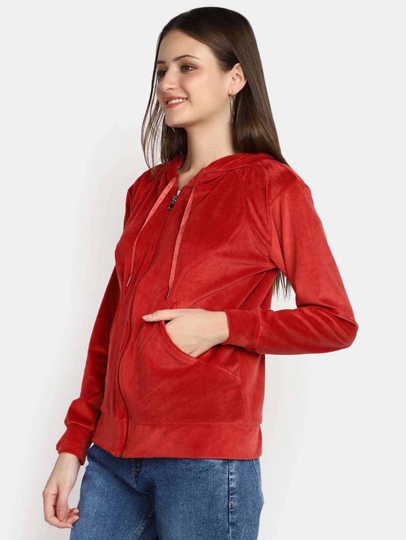 women red zipper hooded sweatshirt - 20537572 -  Standard Image - 1