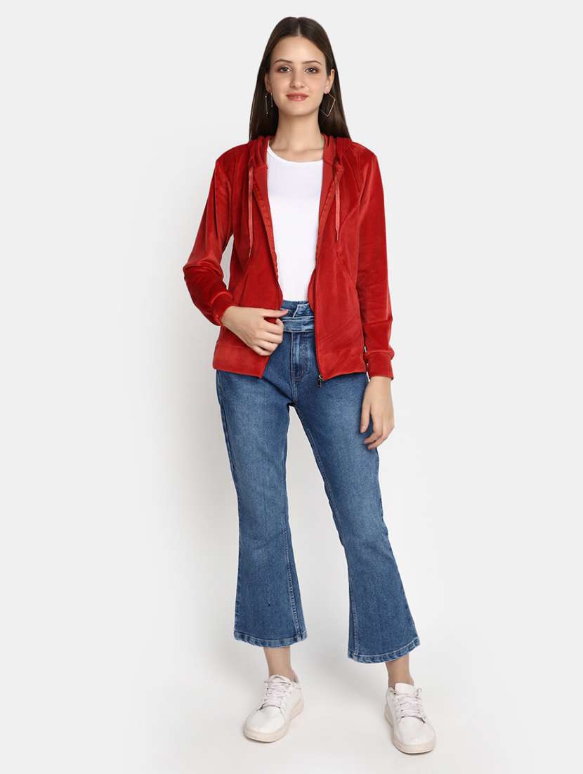 women red zipper hooded sweatshirt - 20537572 -  Standard Image - 4