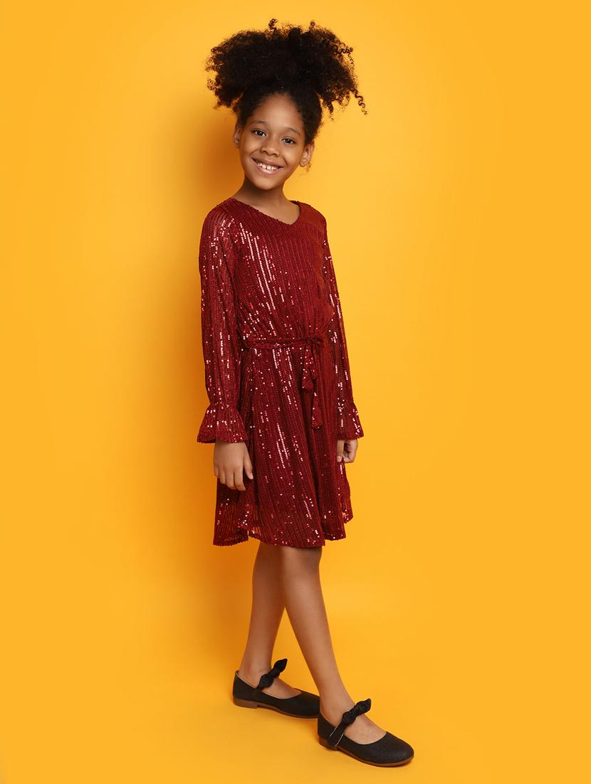 girls embellished long sleeves frock - 20537734 - Standard Image - 1