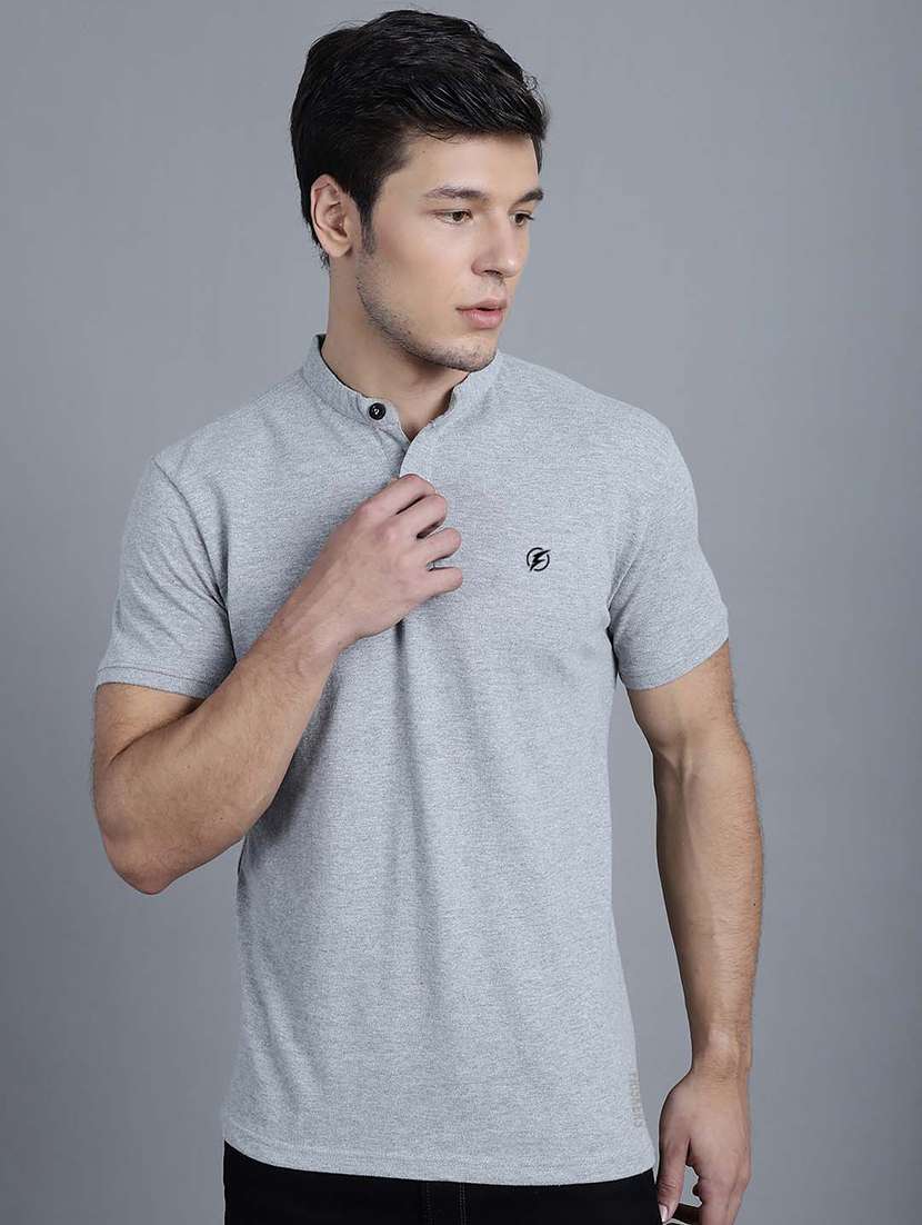 men grey melange cotton slim fit t-shirt