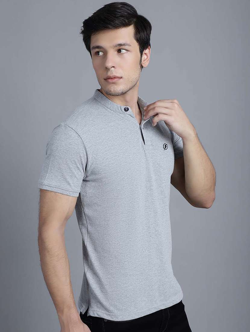 men grey melange cotton slim fit t-shirt - 20537846 -  Standard Image - 1