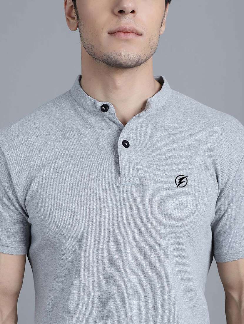 men grey melange cotton slim fit t-shirt - 20537846 -  Standard Image - 4