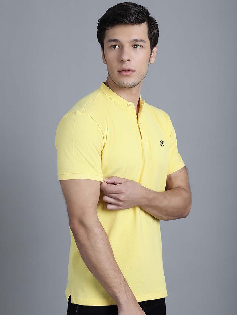 men solid lemon sherbet cotton slim fit t-shirt - 20537847 - Standard Image - 1