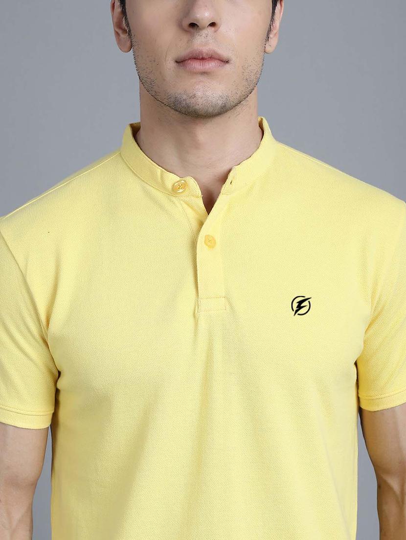 men solid lemon sherbet cotton slim fit t-shirt - 20537847 - Standard Image - 4