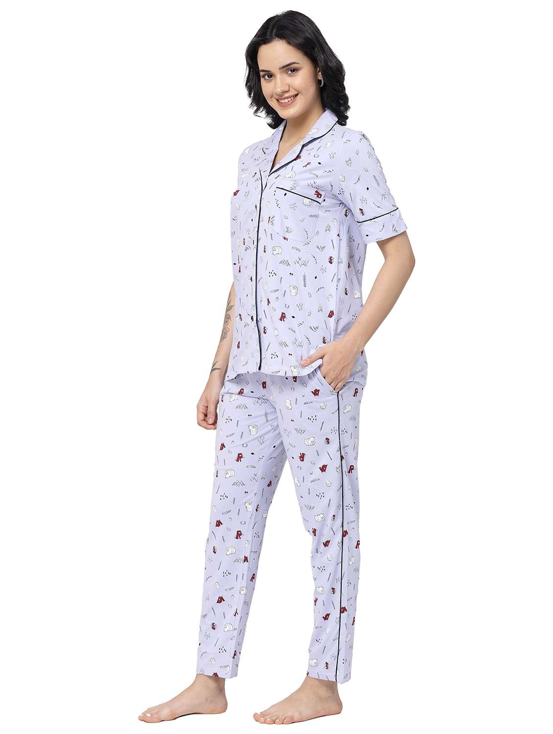 lavender cotton nightwear set - 20537897 - Standard Image - 1