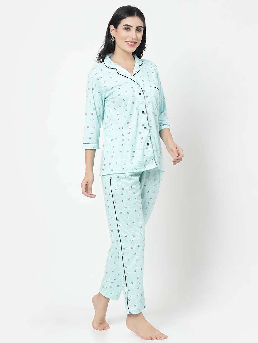 light blue cotton blend nightwear set - 20537933 -  Standard Image - 1