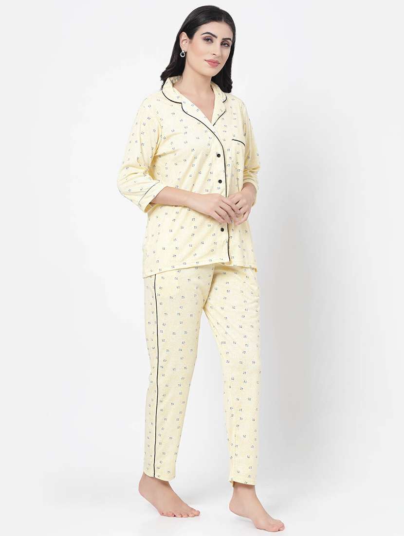 yellow cotton blend nightwear set - 20537934 -  Standard Image - 1