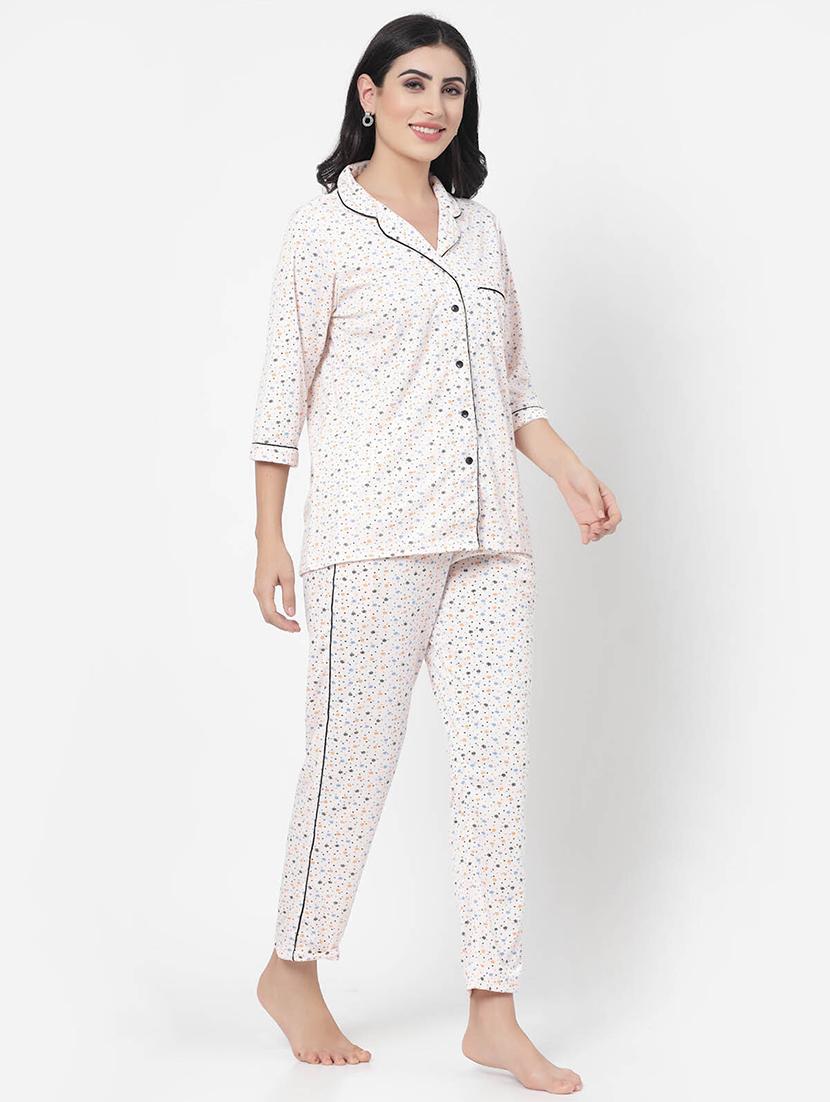 white cotton blend nightwear set - 20537939 - Standard Image - 1