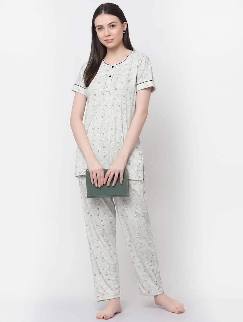grey cotton blend nightwear set - 20537973 -  Standard Image - 1