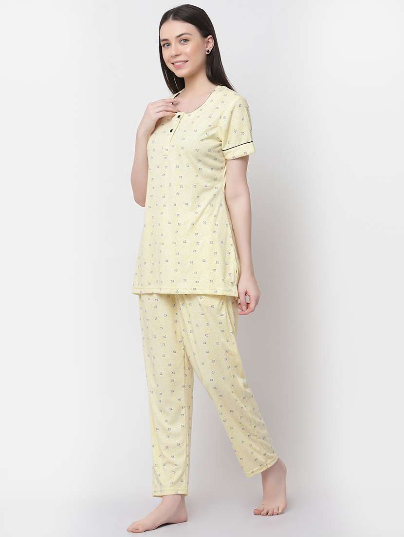 yellow cotton blend nightwear set - 20537974 -  Standard Image - 1
