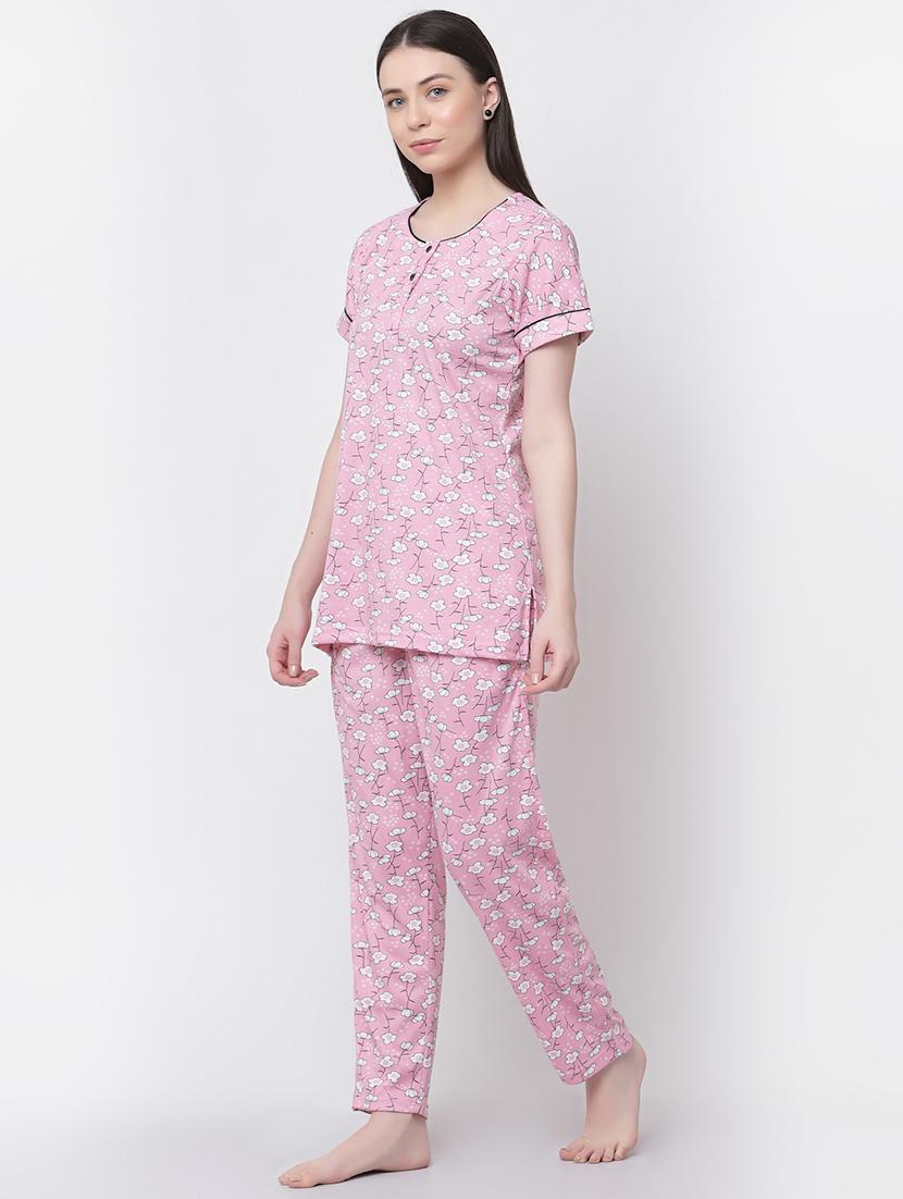 rosewater pink cotton blend nightwear set - 20537976 - Standard Image - 1