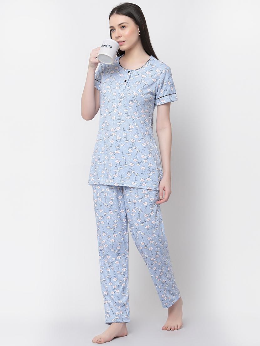 light blue cotton blend nightwear set - 20537977 - Standard Image - 1