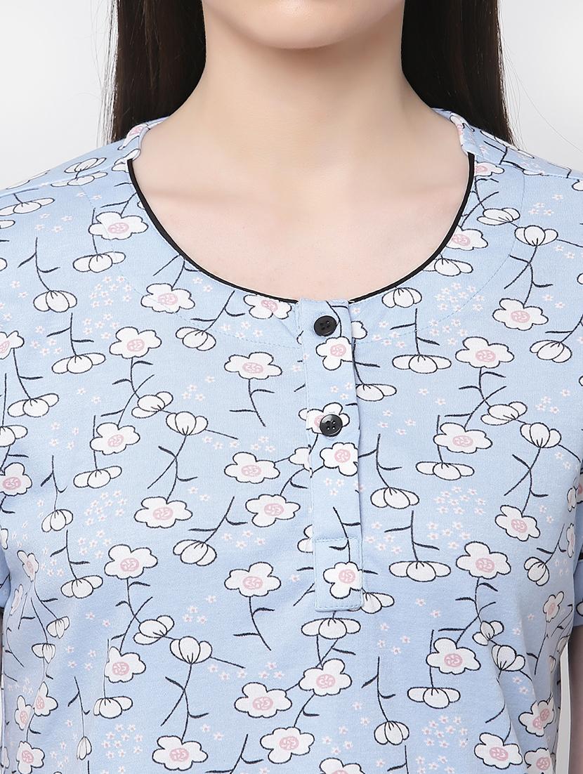 light blue cotton blend nightwear set - 20537977 - Standard Image - 4
