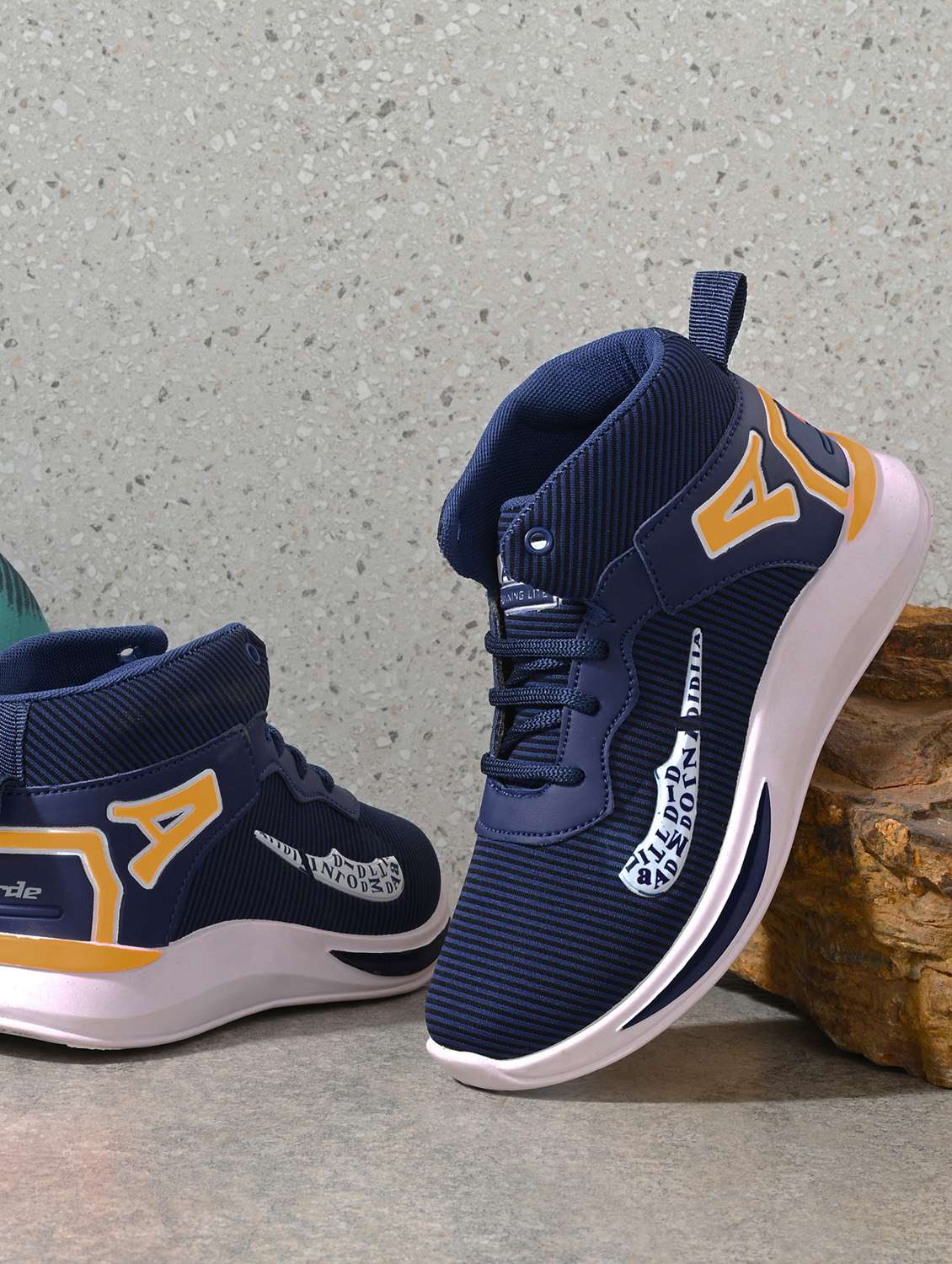 boys navy blue mesh striped sneaker