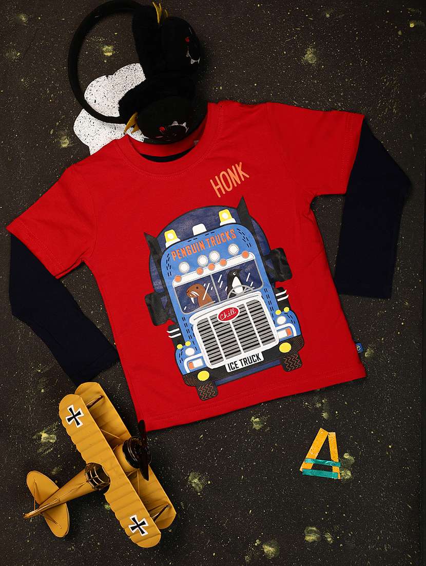red cotton blend t-shirt