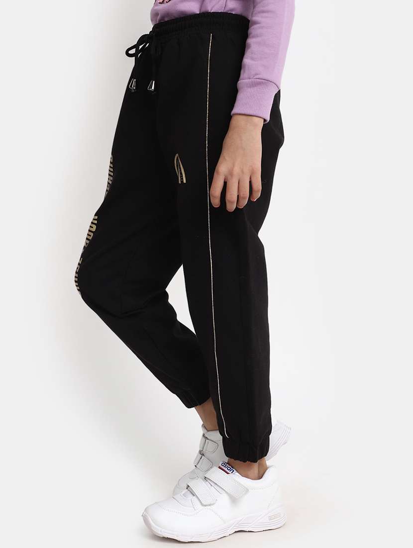 girls black typography jogger - 20539242 -  Standard Image - 1