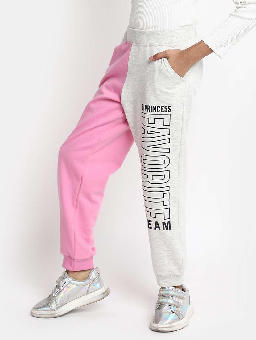 girls grey & pink typography track pant - 20539244 -  Standard Image - 1