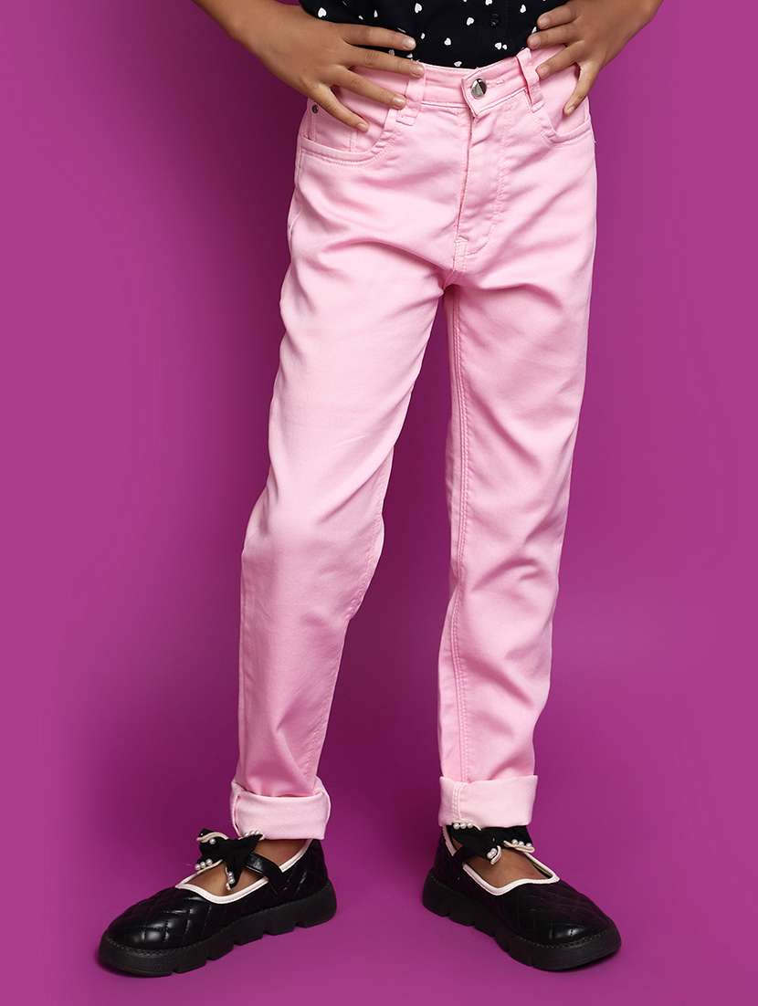 girls solid pink slim fit jeans