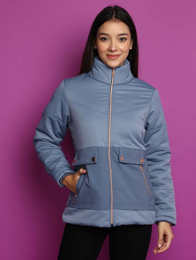 women solid stand collar bomber jacket