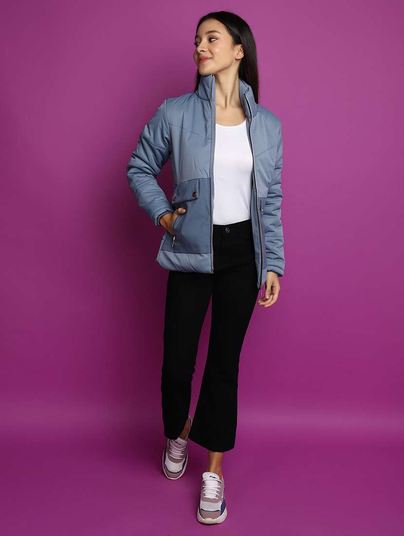 women solid stand collar bomber jacket - 20539574 -  Standard Image - 4