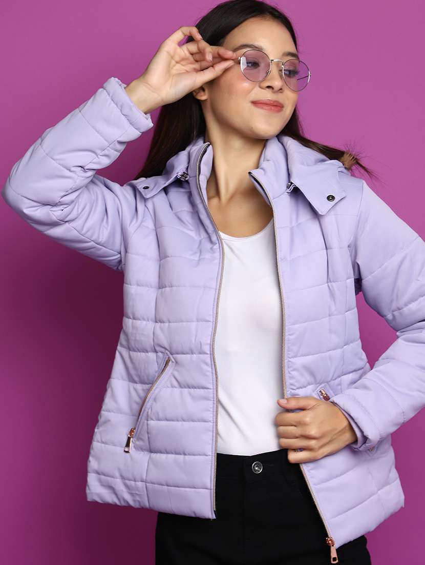 women solid stand collar bomber jacket - 20539575 -  Standard Image - 1