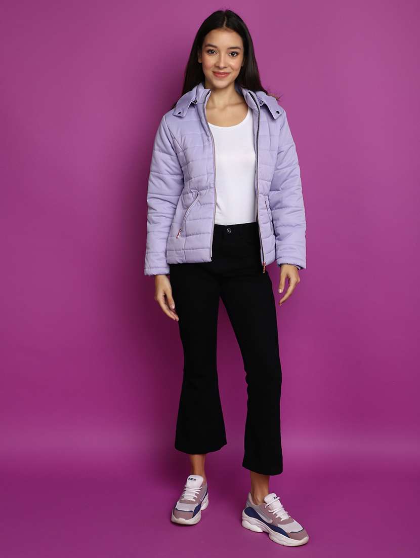 women solid stand collar bomber jacket - 20539575 -  Standard Image - 4