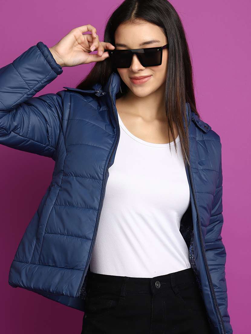 women solid hooded quilted jacket - 20539578 -  Standard Image - 1