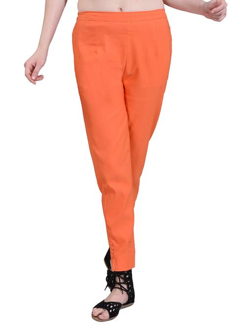 orange cotton blend flat front trousers - 20539701 - Standard Image - 0