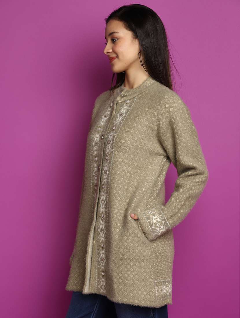 brown embellished woolen cardigan - 20541062 -  Standard Image - 1