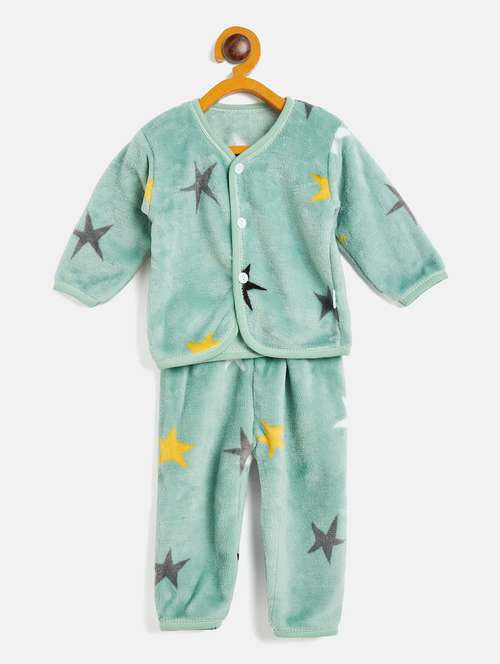 kids green printed jhabla & pant
