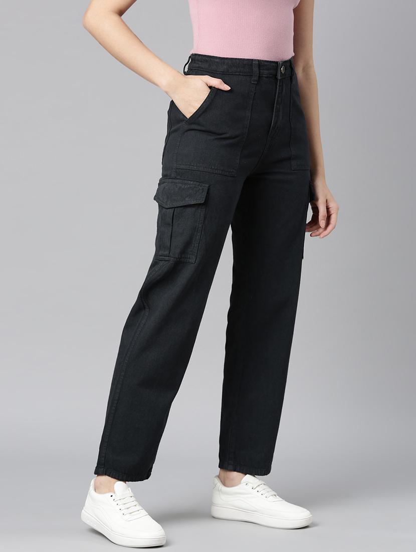 women high rise solid cargos - 20542094 - Standard Image - 1