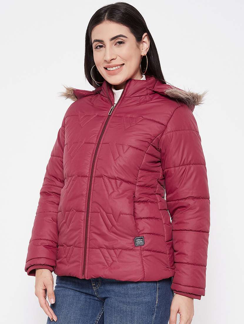 women solid fur hooded detailed parka jacket - 20542123 -  Standard Image - 1