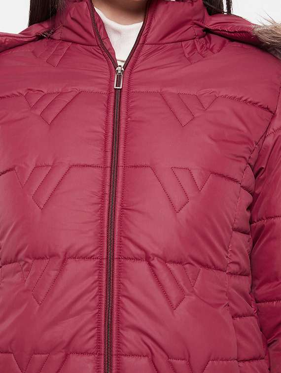 women solid fur hooded detailed parka jacket - 20542123 -  Standard Image - 4