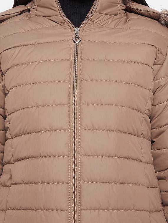 women solid fur hooded parka jacket - 20542124 -  Standard Image - 4