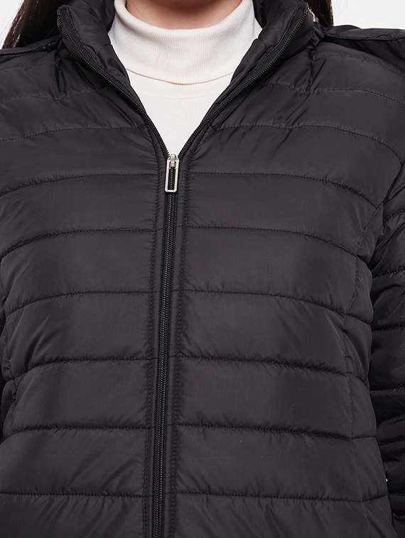 women solid fur hooded parka jacket - 20542125 -  Standard Image - 4