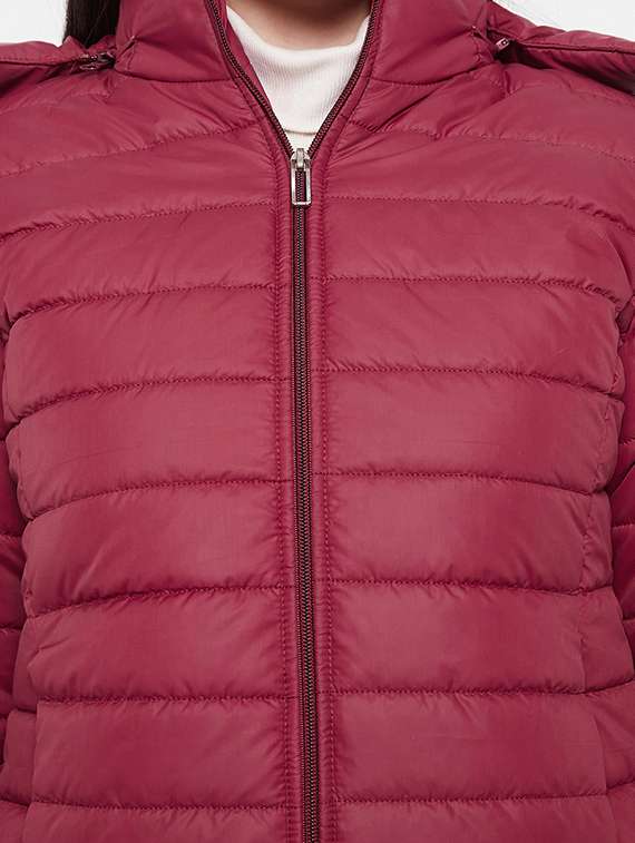 women solid fur hooded parka jacket - 20542127 -  Standard Image - 4