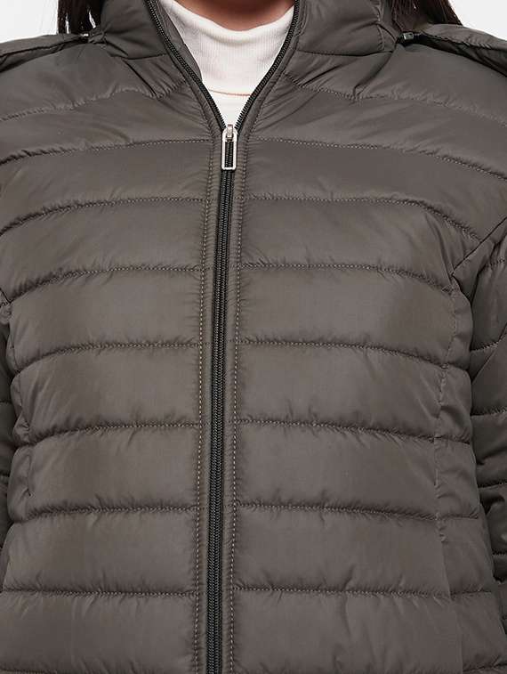 women solid fur hooded parka jacket - 20542128 -  Standard Image - 4