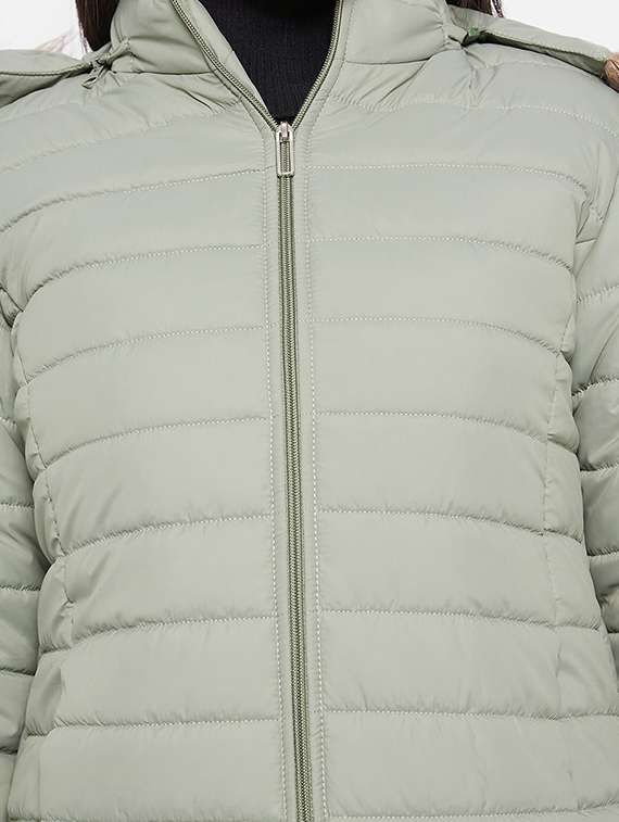 women solid fur hooded parka jacket - 20542129 -  Standard Image - 4