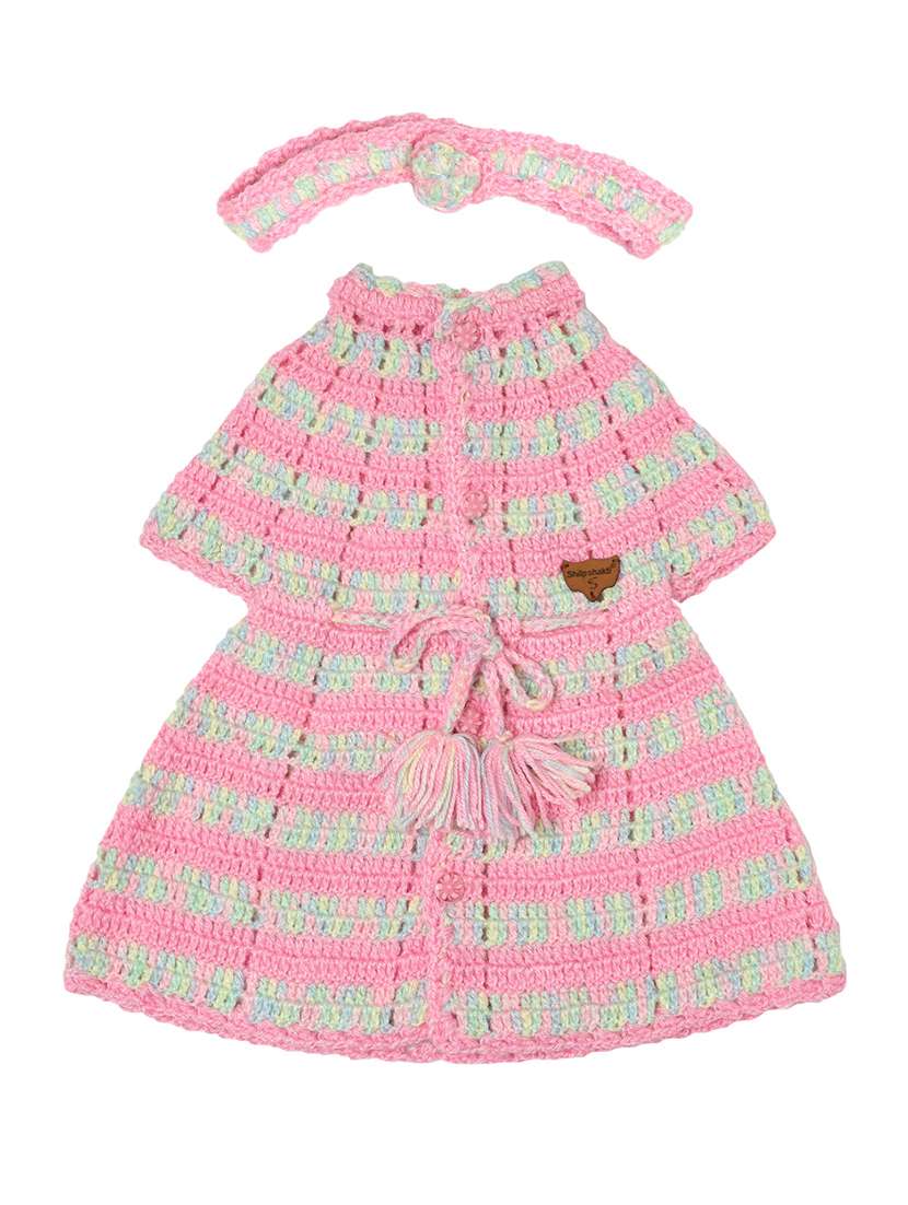 girls pink woollen button detailed frock - 20542139 -  Standard Image - 1