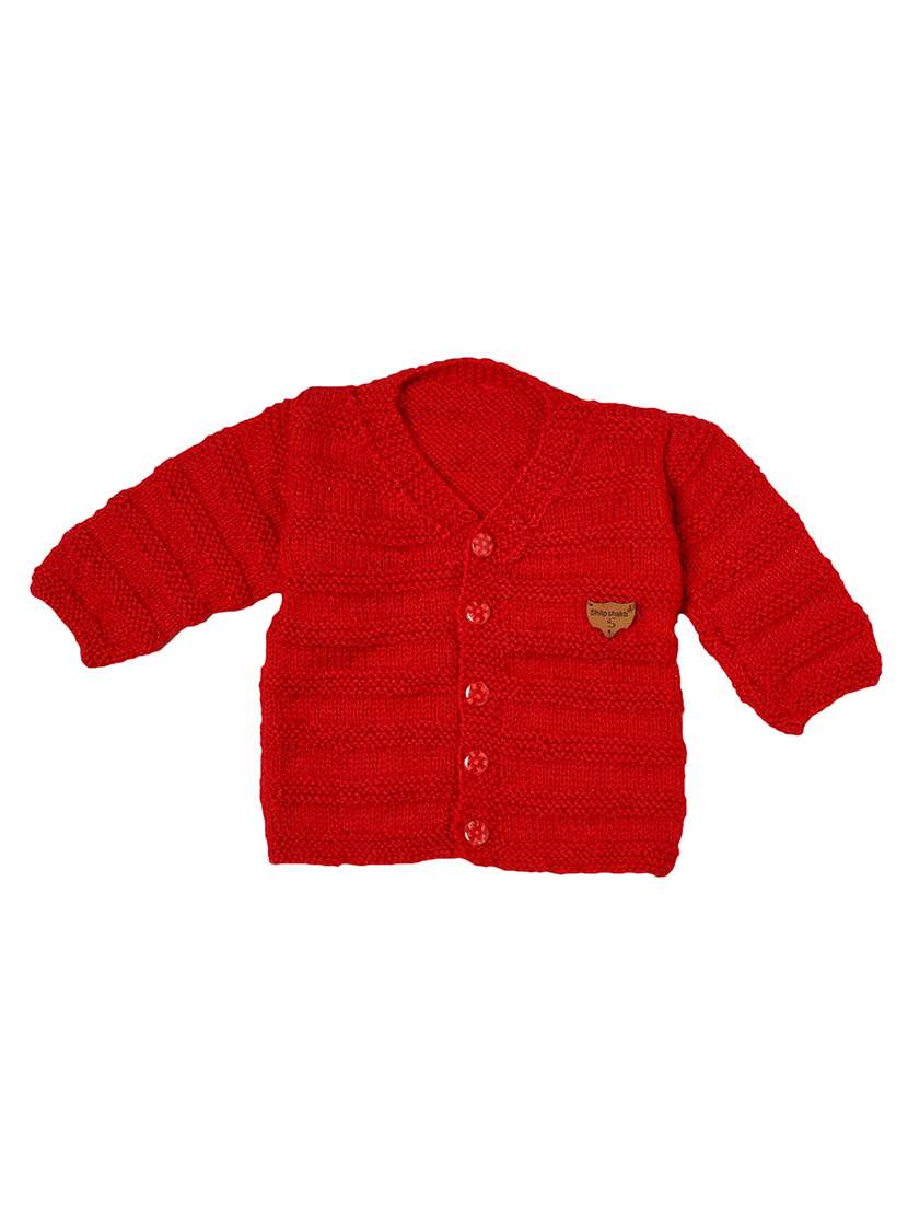 girls red self design sweater & pant set - 20542149 -  Standard Image - 1