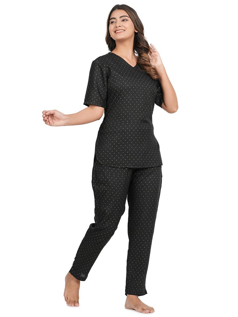 black rayon full nightwear set - 20542228 - Standard Image - 1