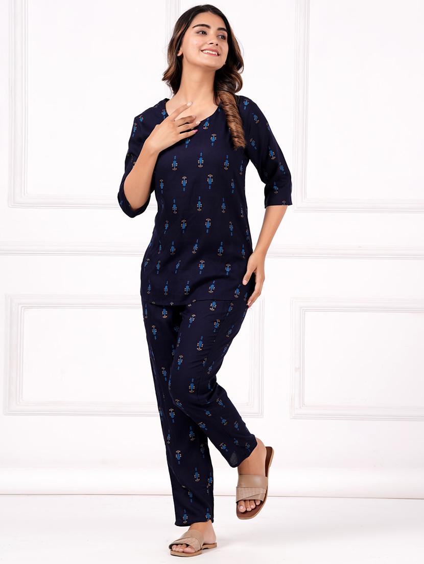 navy blue full nightwear set - 20542229 -  Standard Image - 1