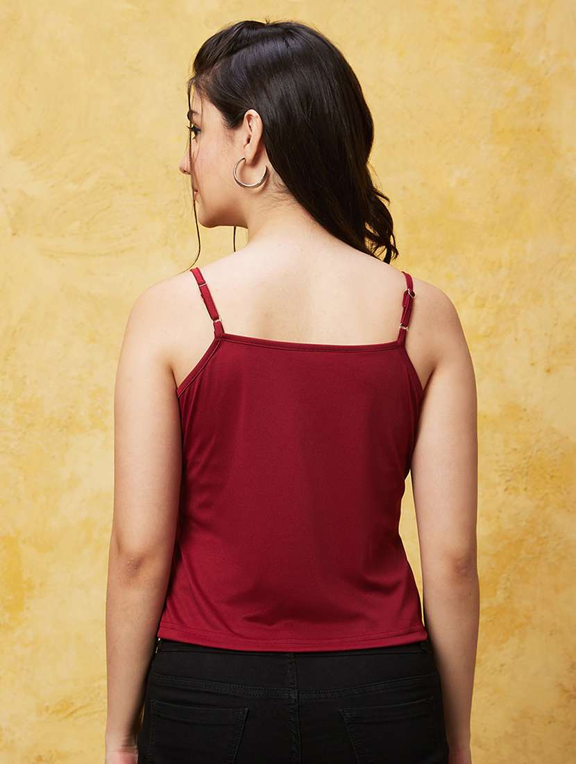 globus women red wrap neck bishop sleeves gathered waist tie-up party top - 20544770 -  Standard Image - 4