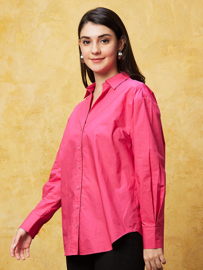 women pink cotton shirt style top - 20544779 - Standard Image - 1