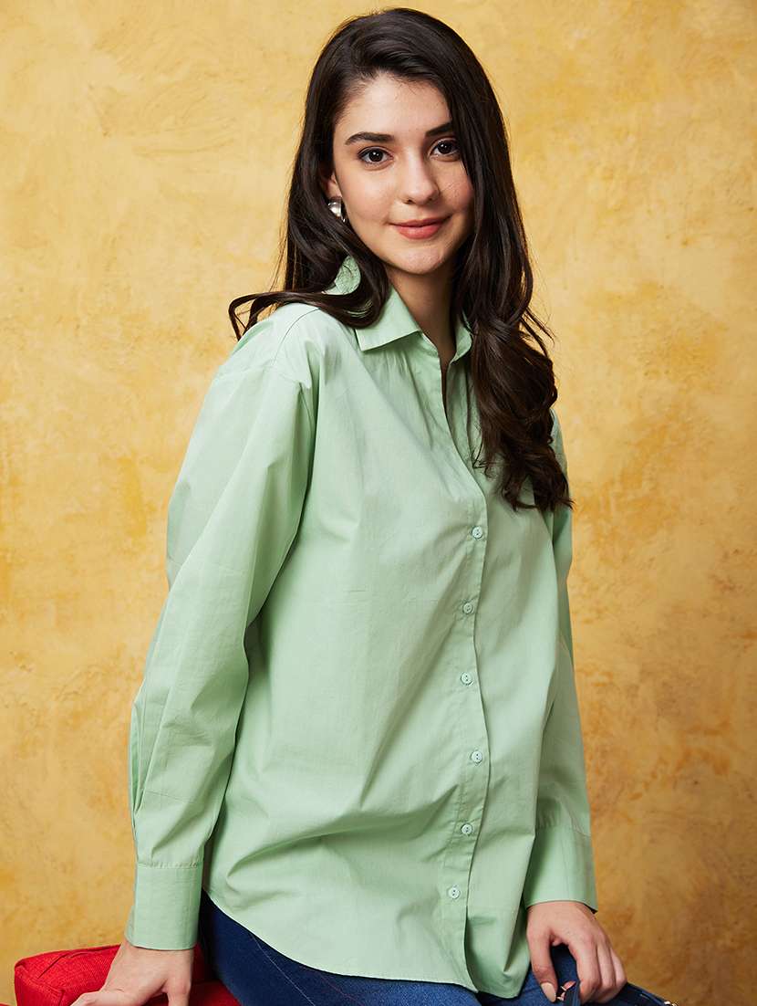 green solid shirt top - 20544787 -  Standard Image - 1